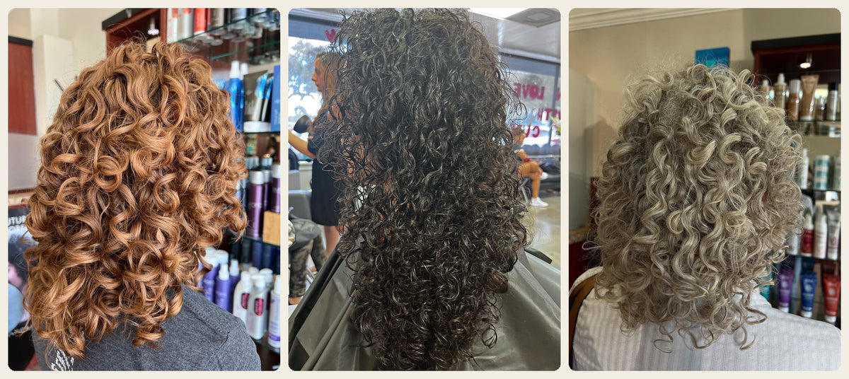 Three curly hair transformations at The Cutting Edge Hair Design, Commack NY