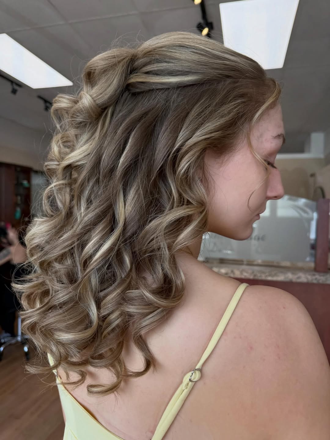 Prom and event soft curl styling at The Cutting Edge Hair Design, Commack NY